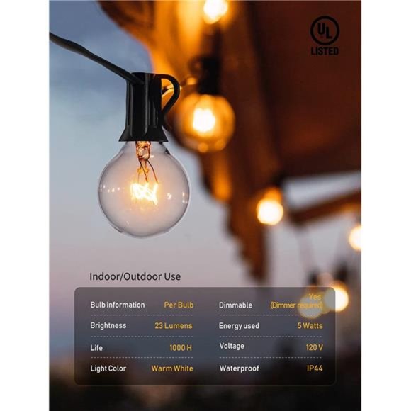 Outdoor String Light 50Feet G40 Globe Patio Lights with 52 Edison Glass Bulbs - Picture 2 of 6